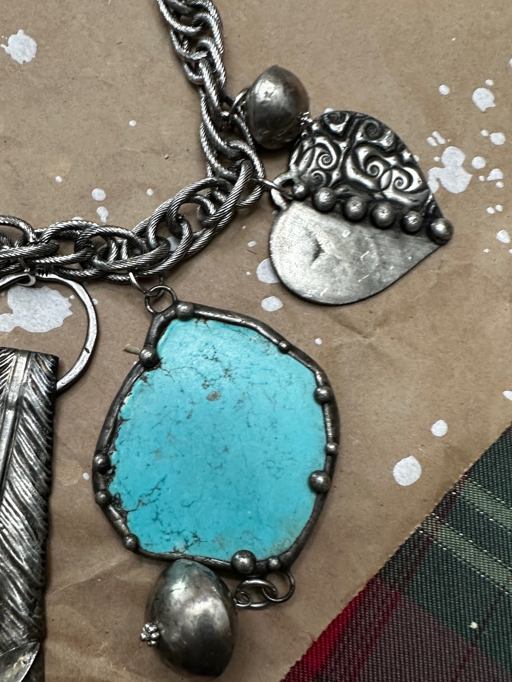 Turquoise Accent Silver-Tone Boho Charm Necklace - Picture 4 of 4